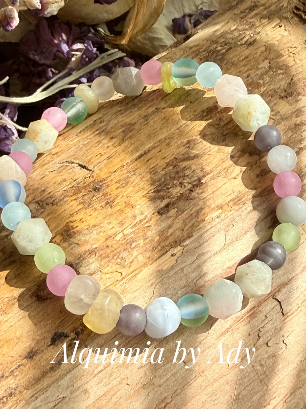 Pastel Multicolor glass and Morganite Bead Bracelet | cool layers